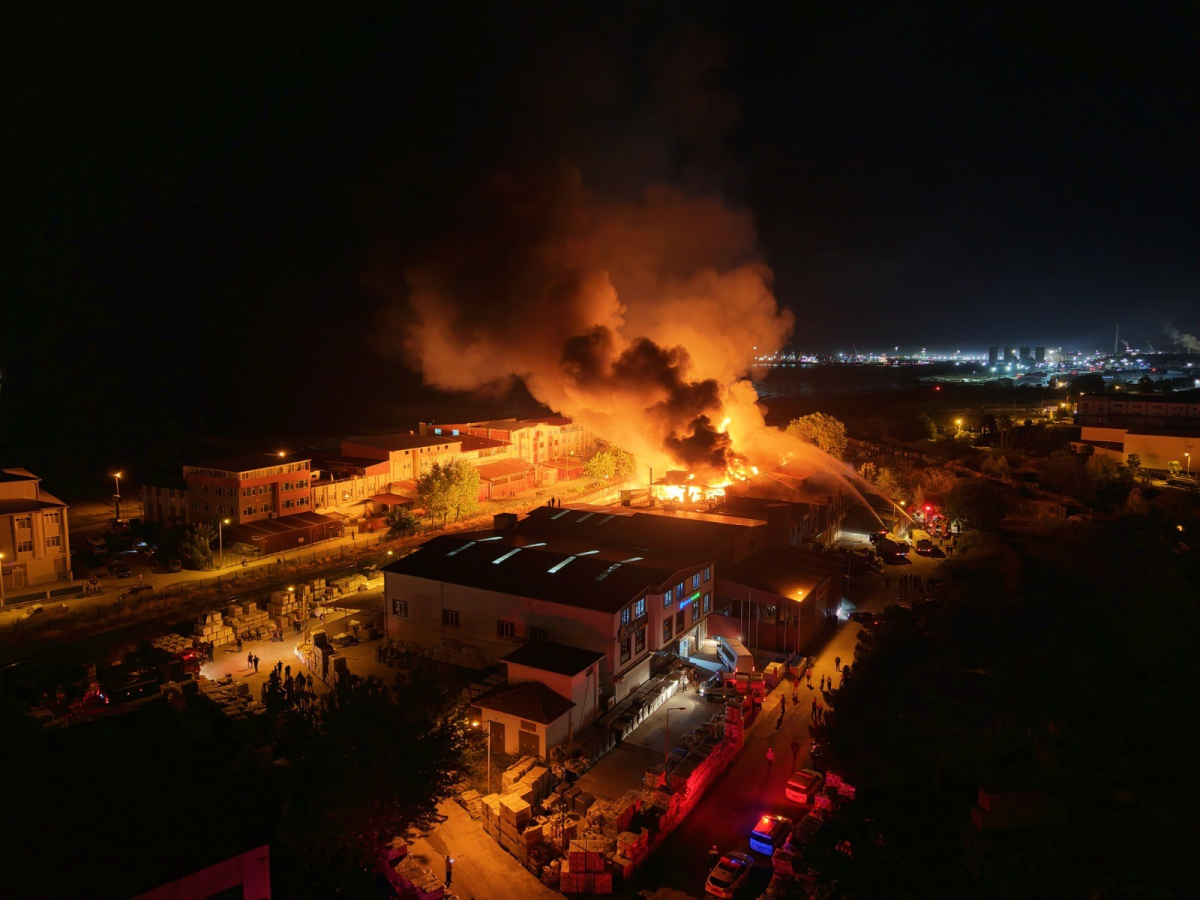 Samsun'da kereste fabrikası alevlere teslim: Yangın havadan görüntülendi