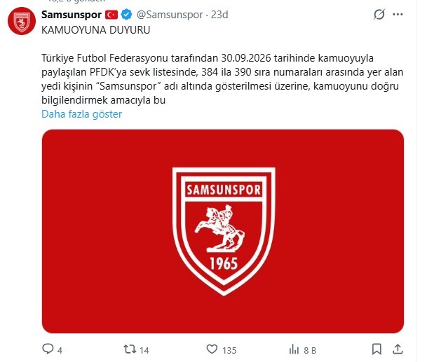 Samsunspor'dan PFDK tepkisi: 
