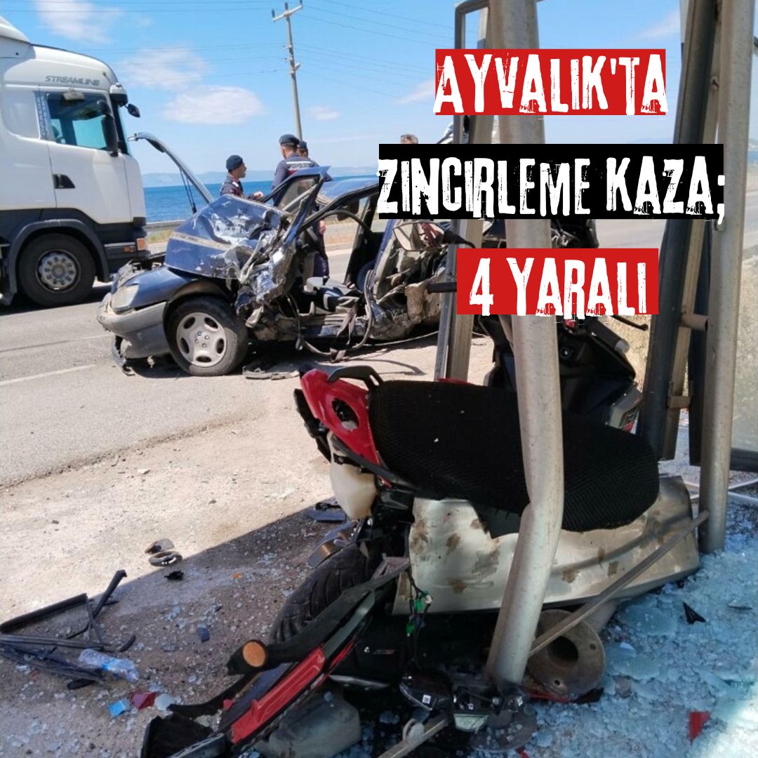Ayvalık'ta zincirleme kaza; 4 yaralı