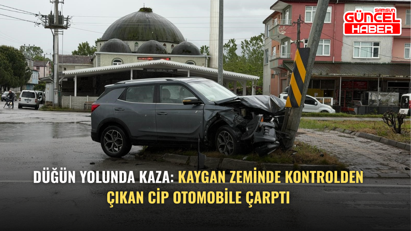 Düğün Yolunda Kaza: Kaygan Zeminde Kontrolden Çıkan Cip Otomobile Çarptı