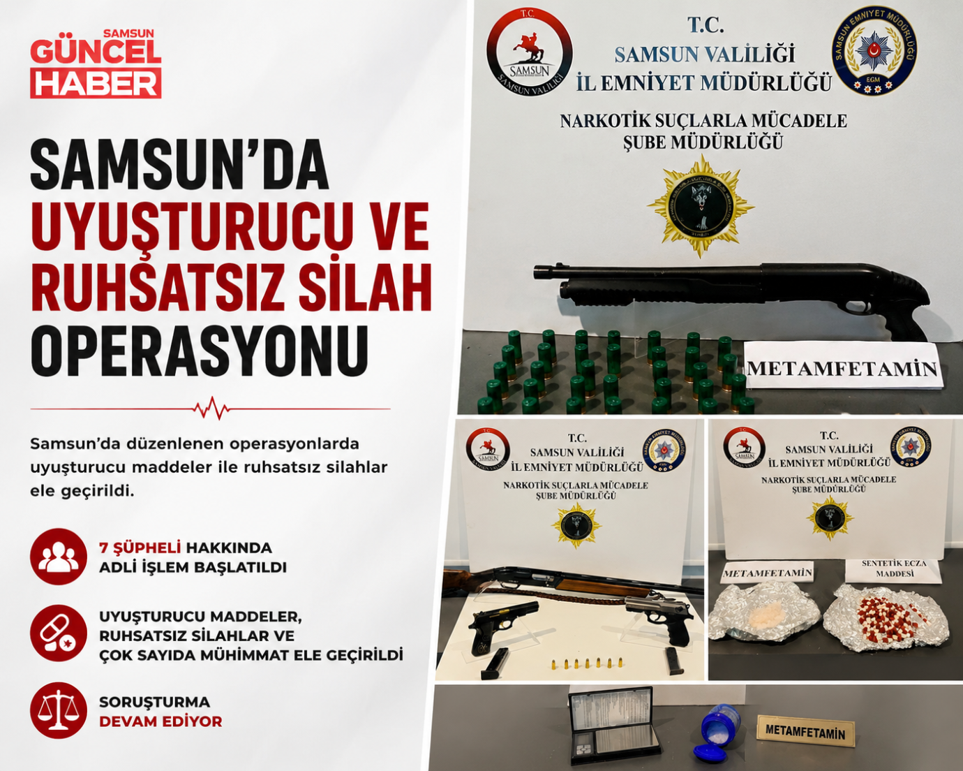 Samsun’da narkotik operasyonu: Uyuşturucu ve silahlar ele geçirildi