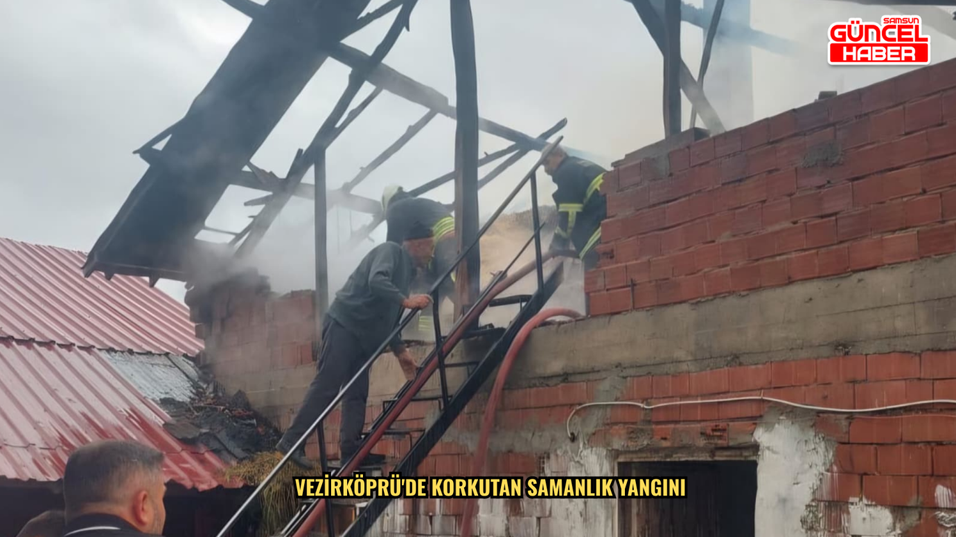 Vezirköprü'de korkutan samanlık yangını