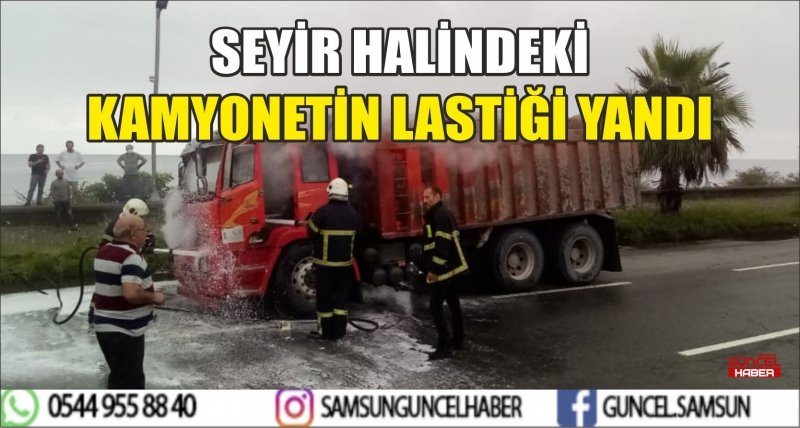 SEYİR HALİNDEKİ KAMYONETİN LASTİĞİ YANDI