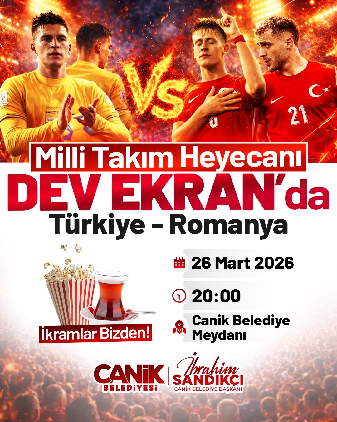 Canik’te milli maç coşkusu dev ekranda yaşanacak