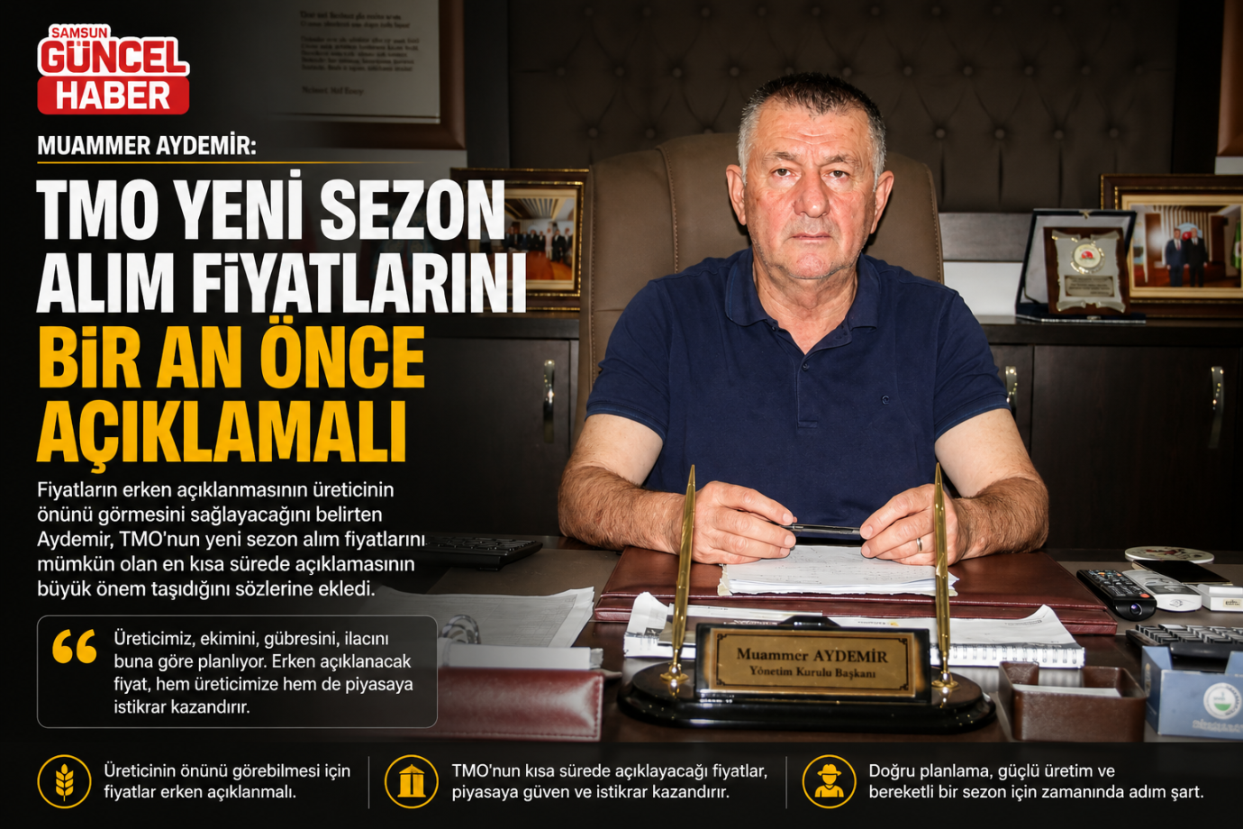 Çarşamba Ziraat Odası Başkanı Aydemir: 