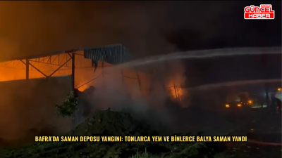 Bafra'da saman deposu yangını: Tonlarca yem ve binlerce balya saman yandı