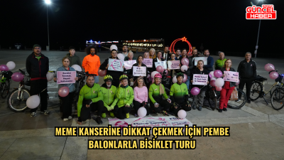 Meme kanserine dikkat çekmek için pembe balonlarla bisiklet turu